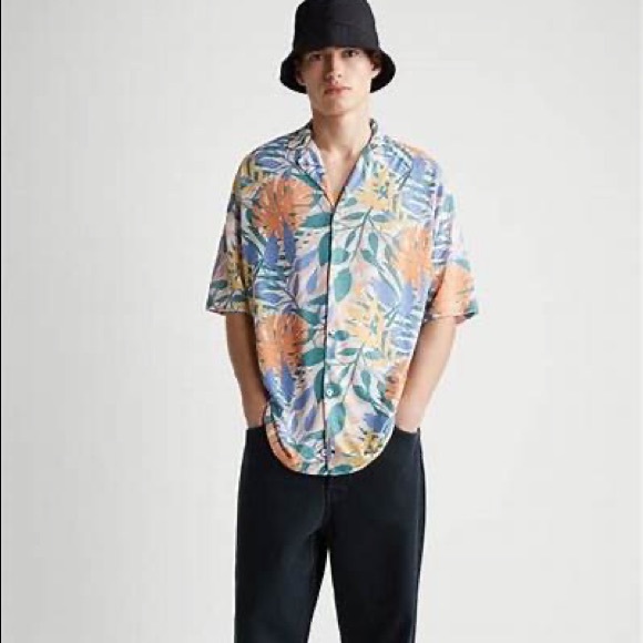 Zara JoinLife Men’s Floral Leaf Button Down Shirt Small NWT - Picture 1 of 4